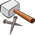 An image of a hammer and two nails.